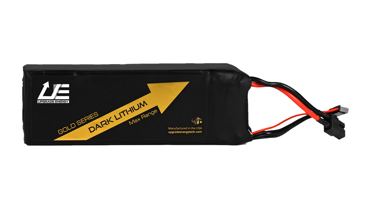 GOLD V1 6S1P 11.1Ah AMPRIUS SA08 — battery pack, matte finish, leads facing right, original proportions