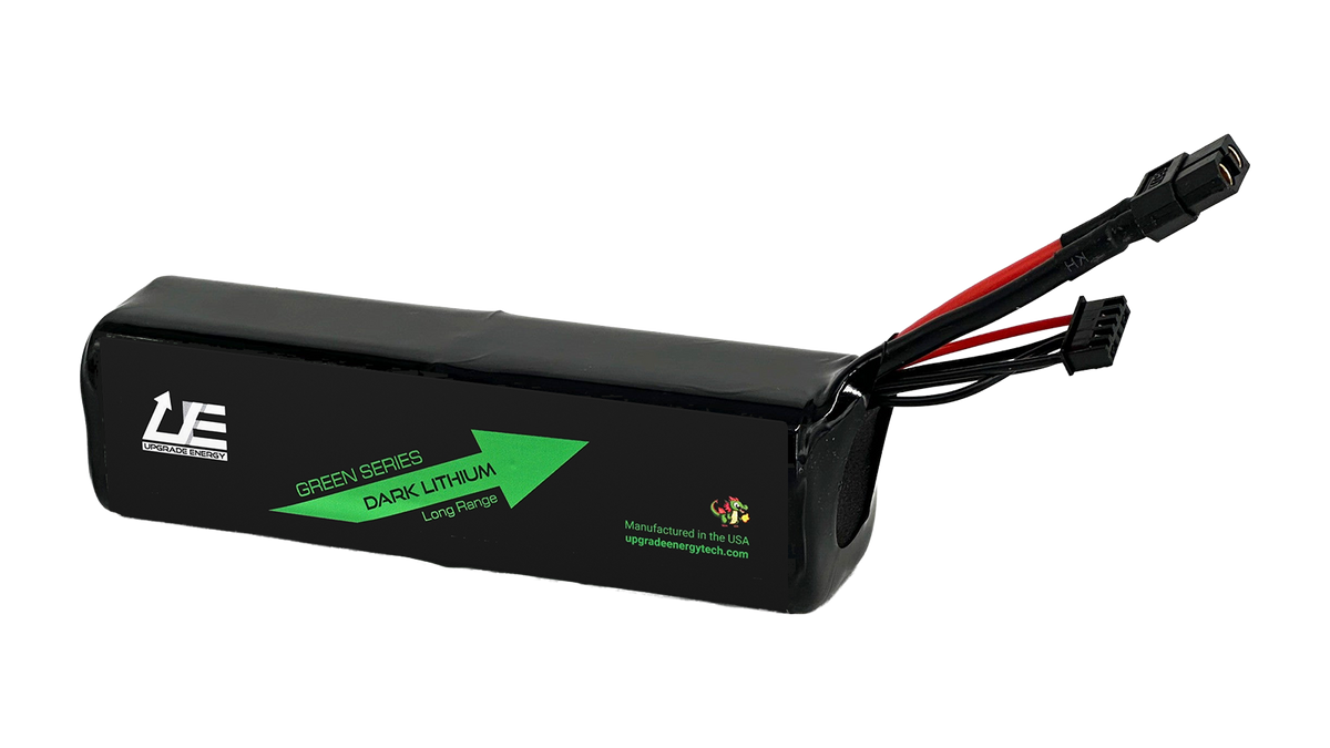 GREEN V2 4S2P 8Ah battery with current green-arrow label, matte black wrap and black connectors