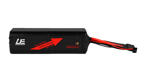 RED V4 6S2P 10Ah — High Power battery, black JST-XH balance connector, leads facing right